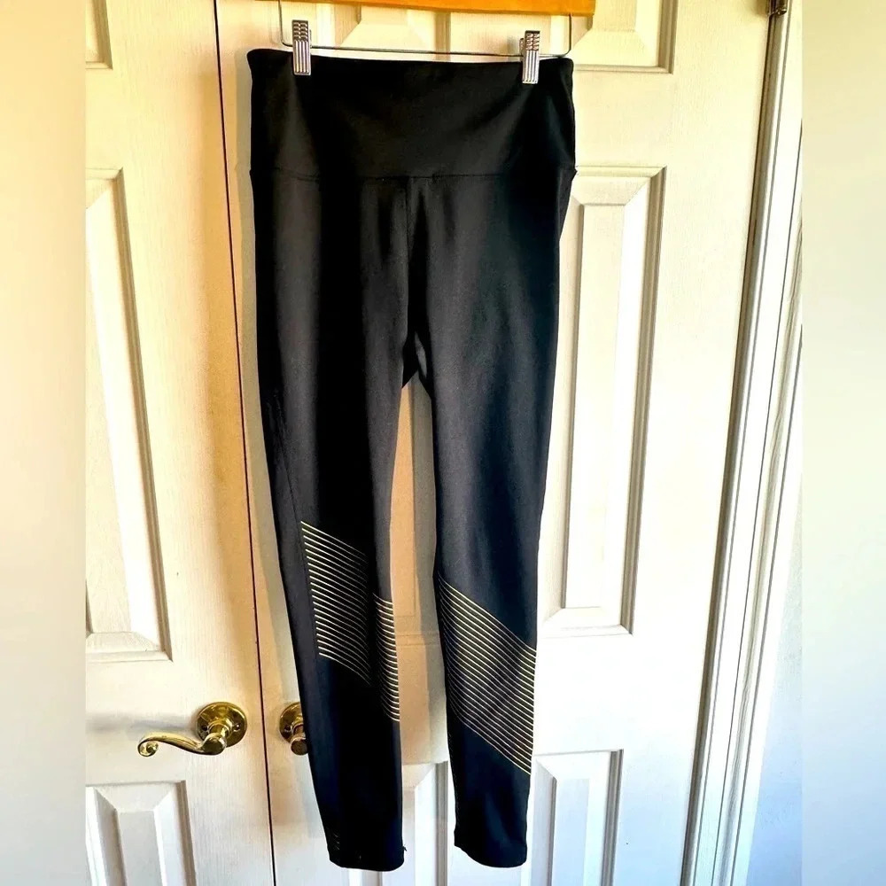 Mono b black leggings with gold accent stripes. Size M - Picture 2 of 9